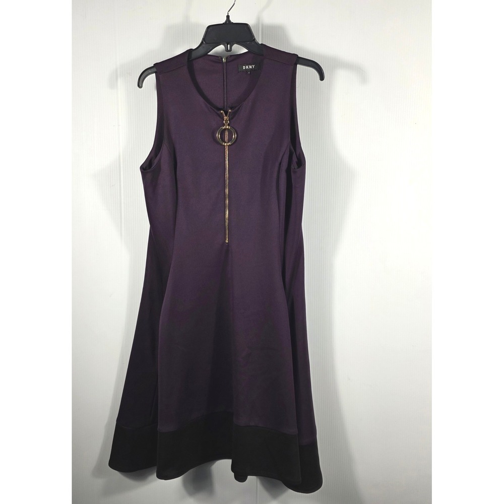 DKNY Womens Purple‎ Fit and Flare Ring Zip Sleeveless Colorblock Dress Size 10 - Picture 2 of 9